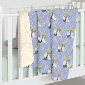Hanukkah Sherpa Blanket- Ice Blue