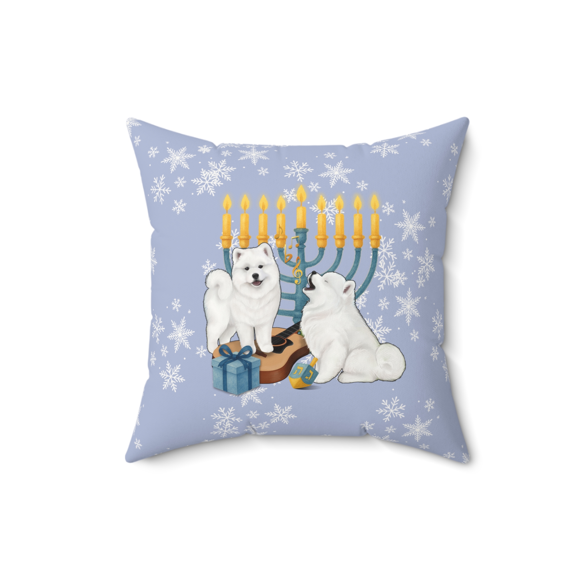 Hanukkah Samoyed Faux Suede Square Pillow- Ice Blue - Image 3