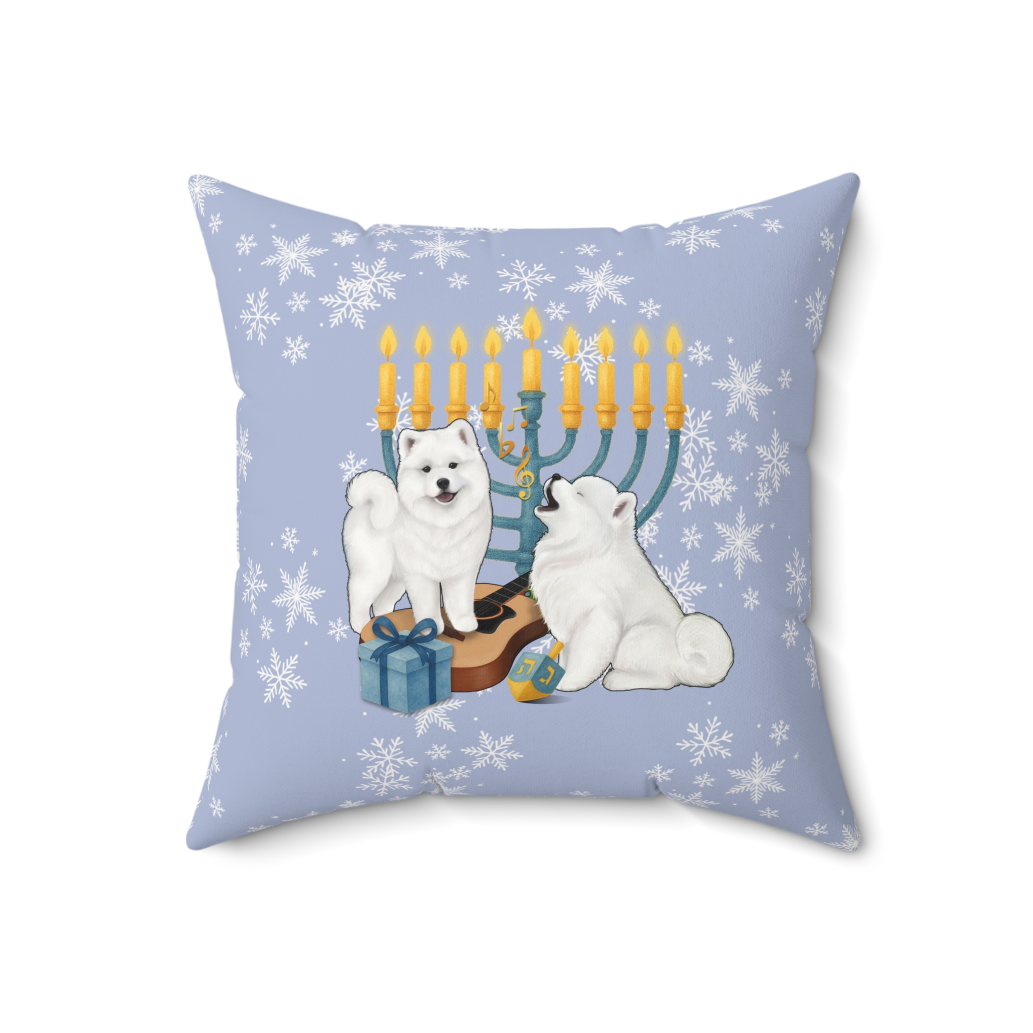 Hanukkah Samoyed Faux Suede Square Pillow- Ice Blue - Image 5