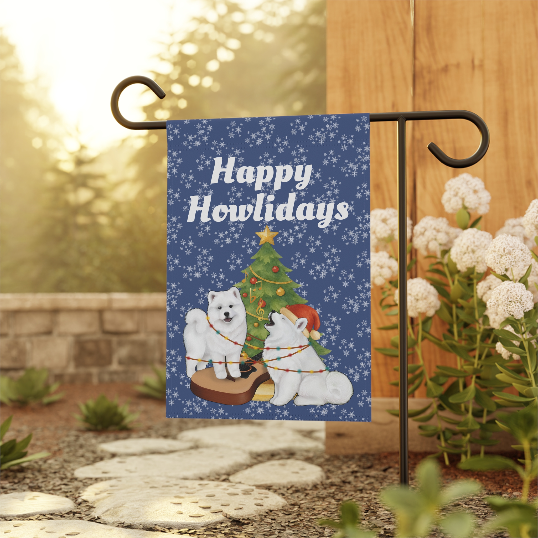 Happy Howlidays Garden Flag — Winter Blue — (pole/hooks not included)