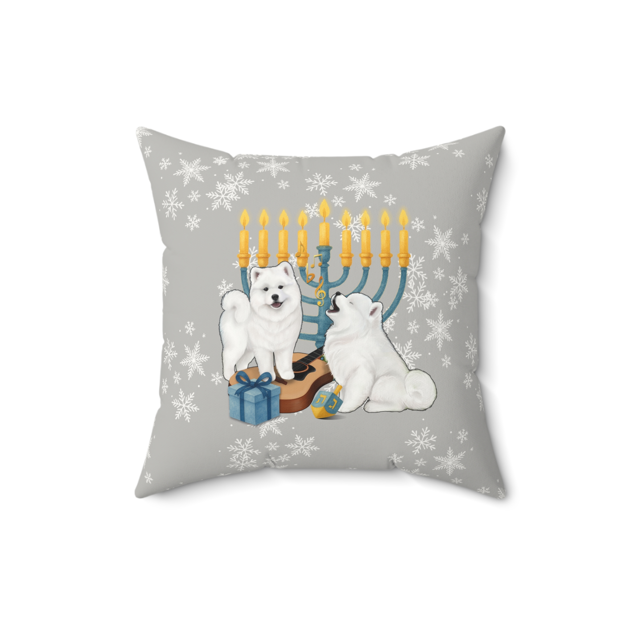 Hanukkah Samoyed Faux Suede Square Pillow- Silver Grey - Image 3