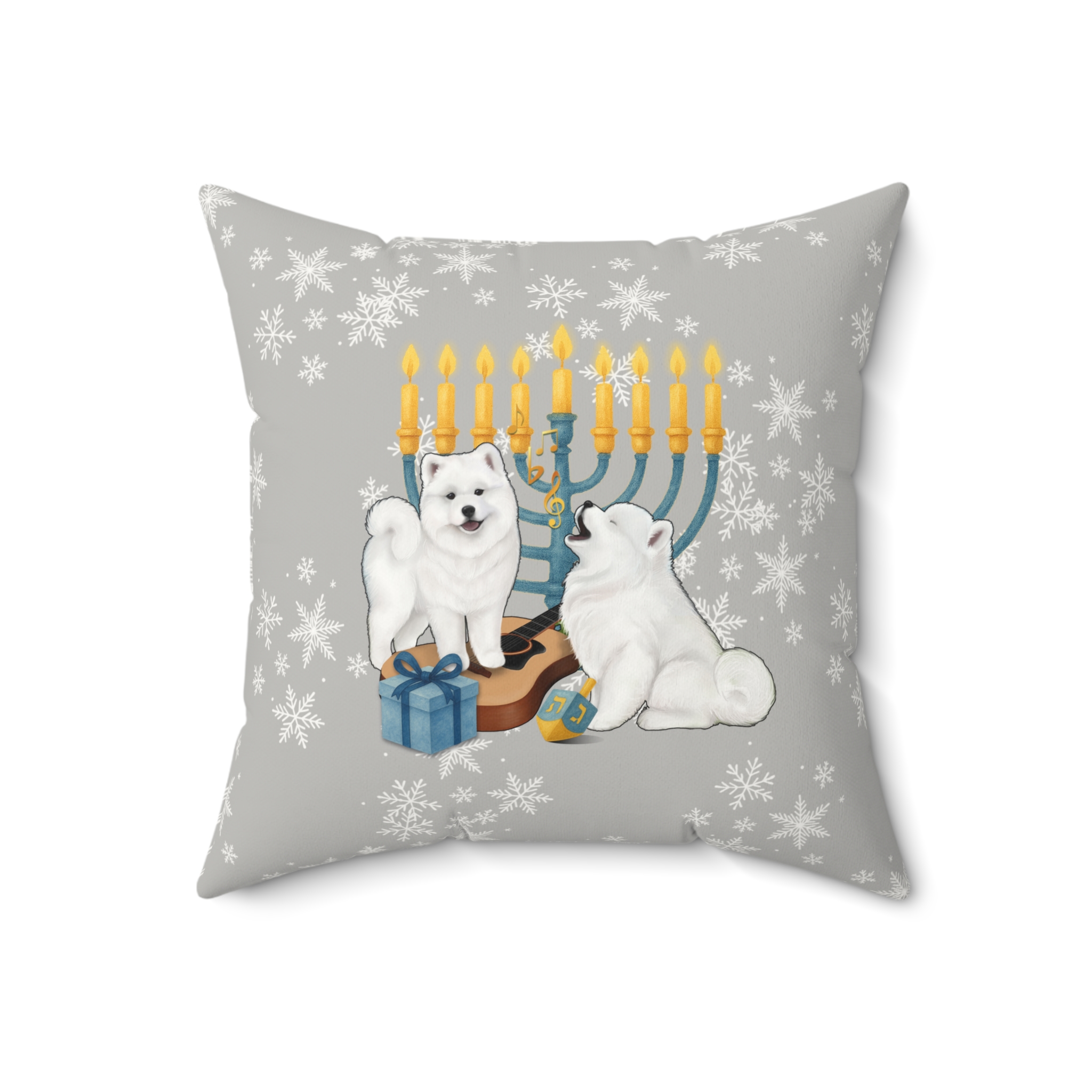 Hanukkah Samoyed Faux Suede Square Pillow- Silver Grey - Image 5
