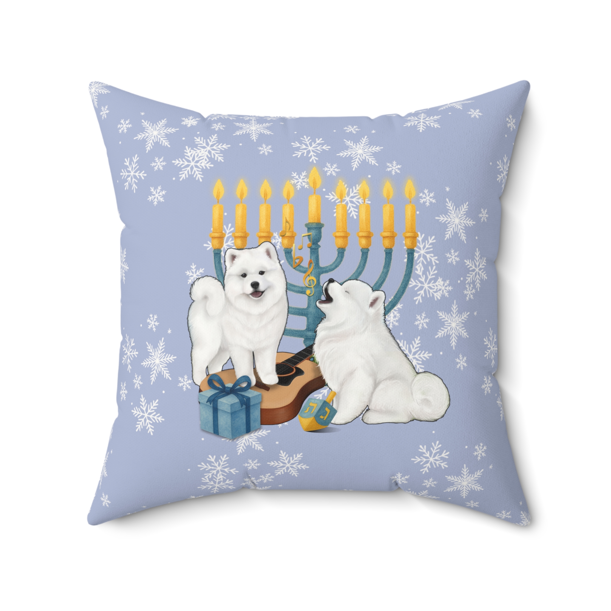 Hanukkah Samoyed Faux Suede Square Pillow- Ice Blue - Image 7