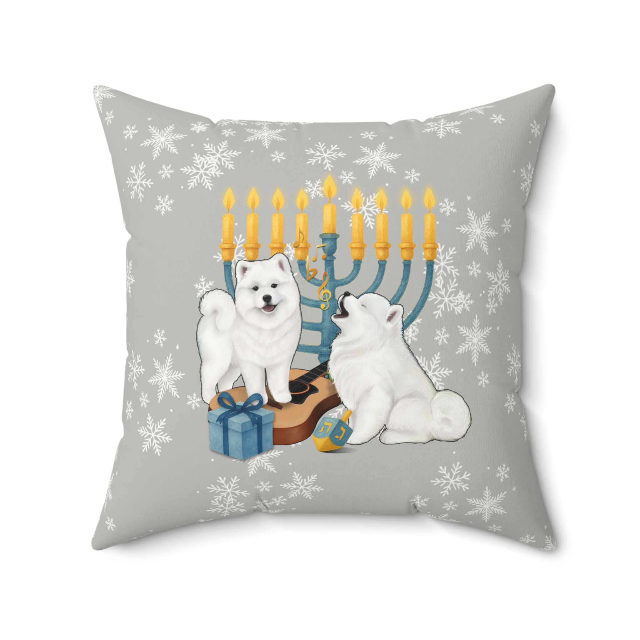 Hanukkah Samoyed Faux Suede Square Pillow- Silver Grey - Image 7
